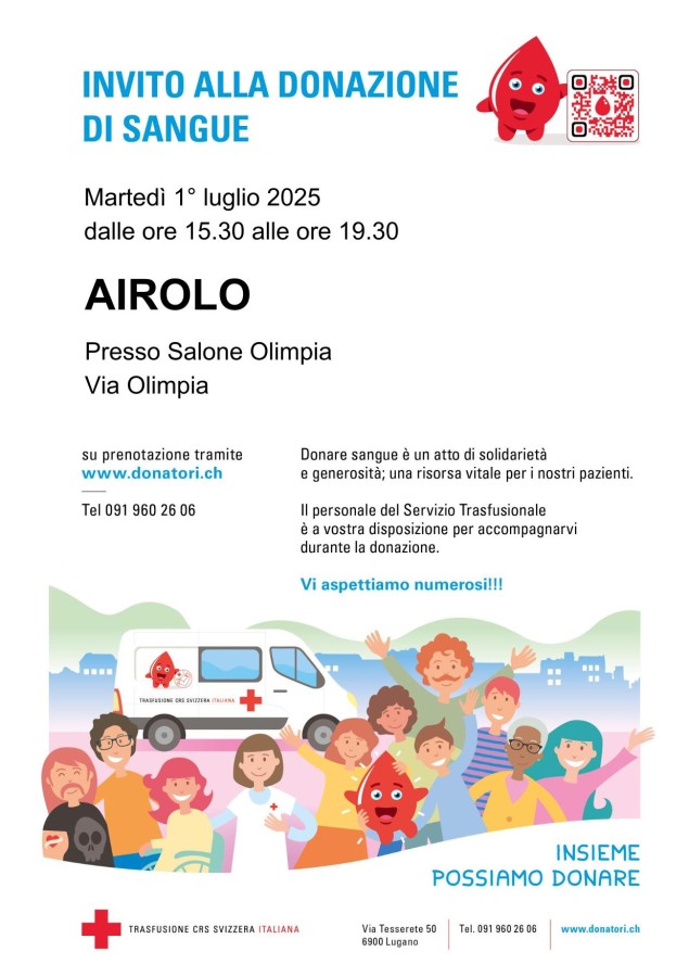 Donazione di sangue ad Airolo - martedì 01.07.2025