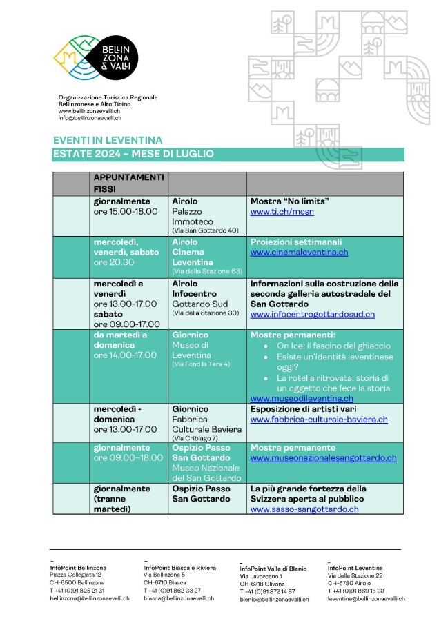 Eventi in Leventina - Luglio 2024