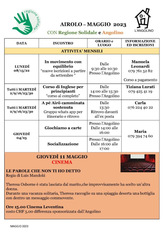 Regione Solidale e Angolino - Attività maggio 2023