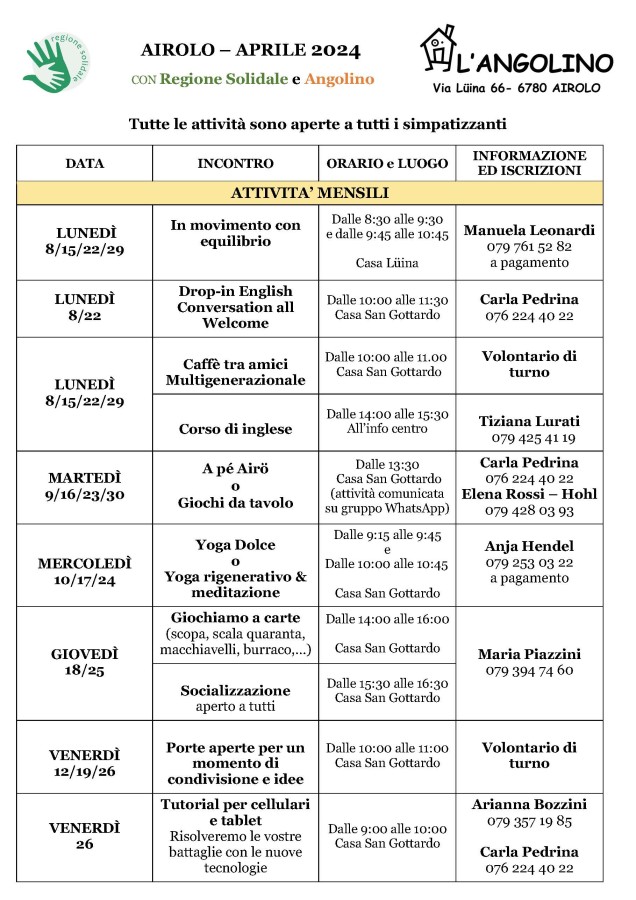 Regione Solidale e Angolino - Programma aprile 2024