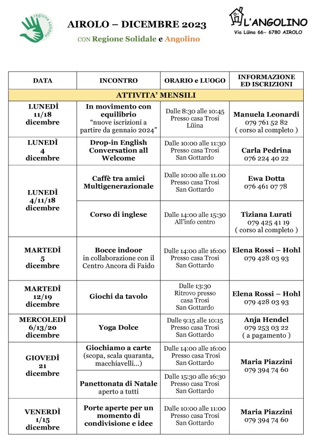 Regione Solidale e Angolino - Programma dicembre 2023
