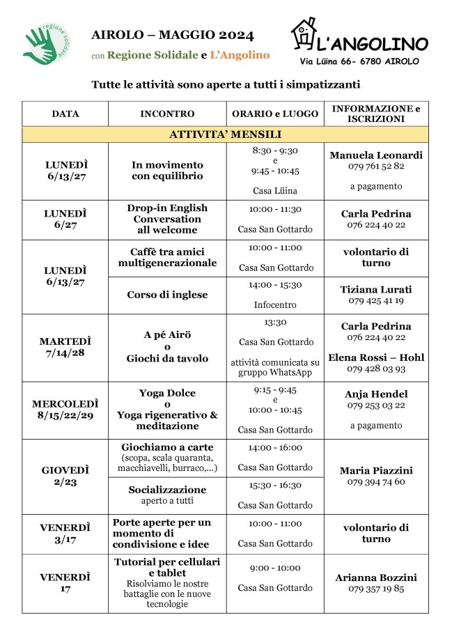 Regione Solidale e Angolino - Programma maggio 2024