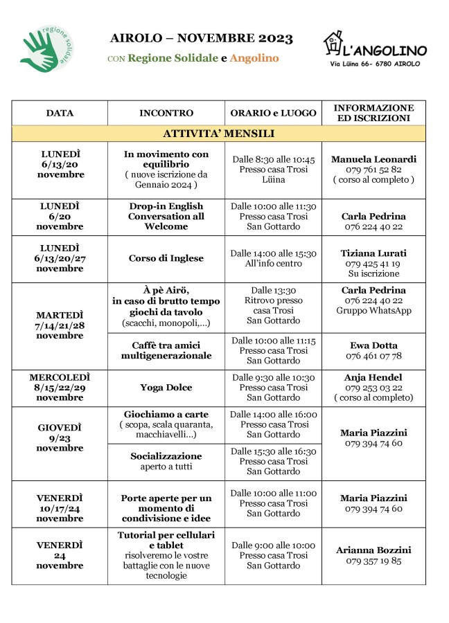 Regione Solidale e Angolino - Programma novembre 2023 